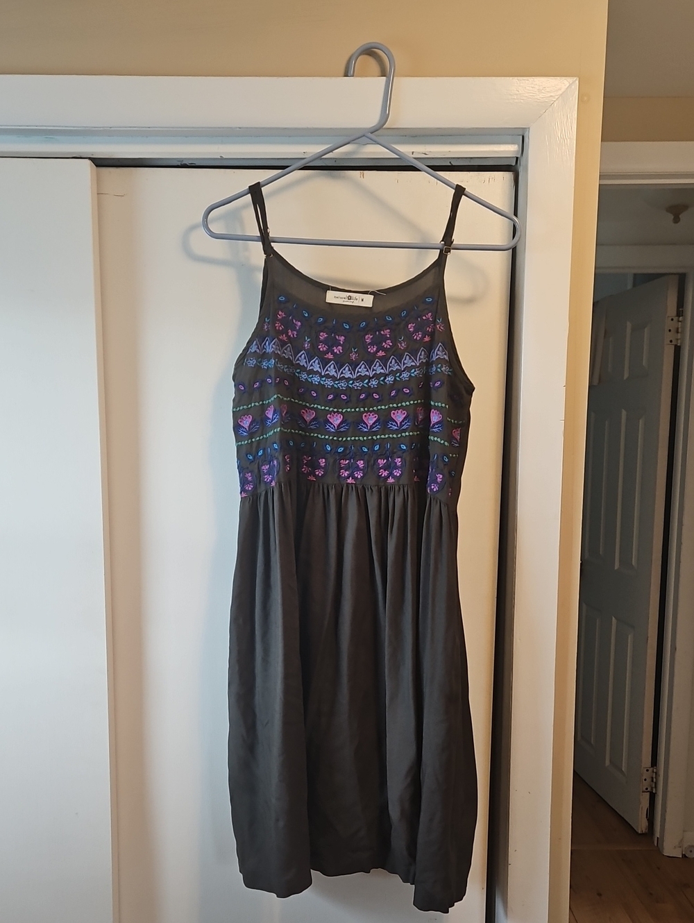 Embroidered Black Sundress with Purple & Blue Accents
